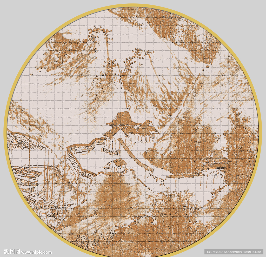 圆形山水装饰画