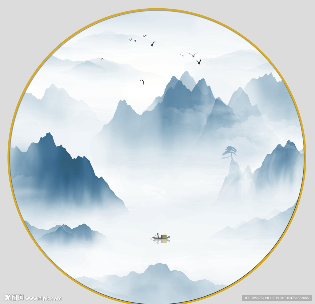 圆形山水装饰画