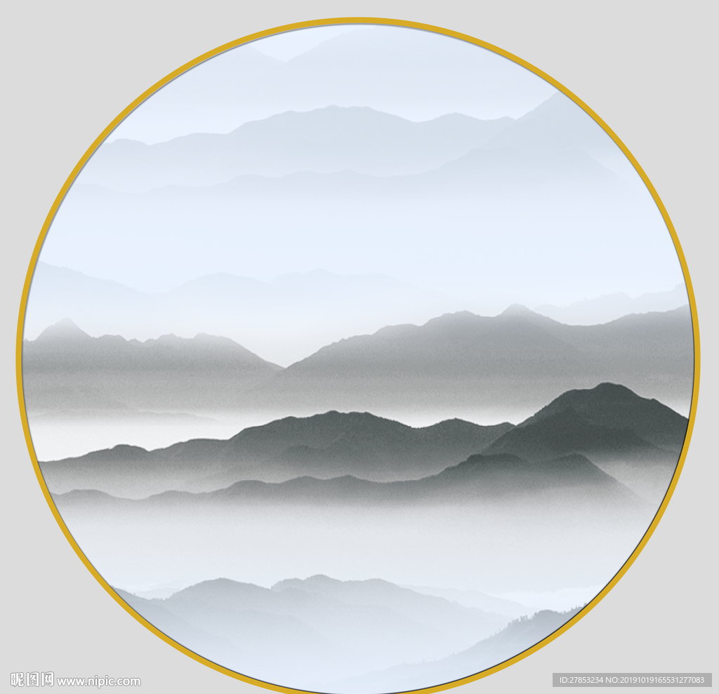 新中式水墨禅意圆形装饰画