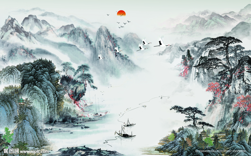 意境中国风山水画 TIF分层