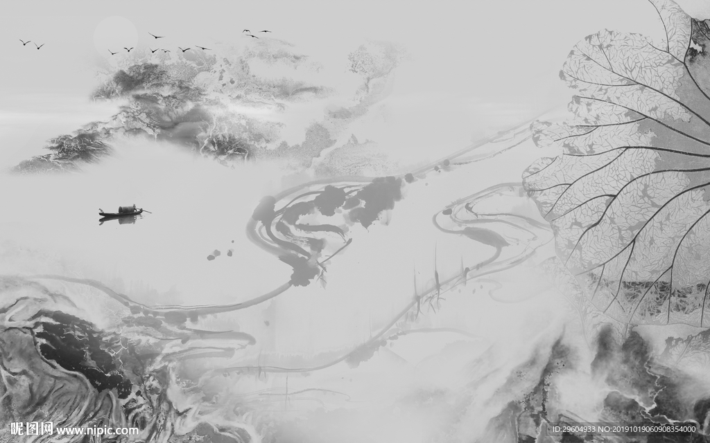 灰色山水中国风画 TIF分层
