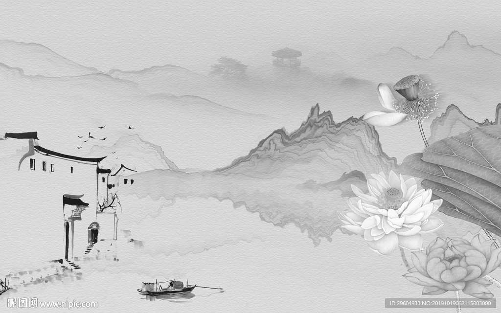 江南山水中国风画 TIF分层