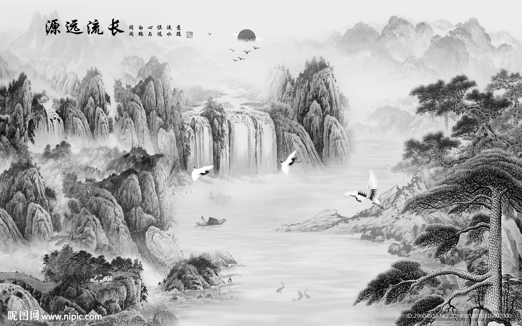 灰色山水中国风画 TIF分层