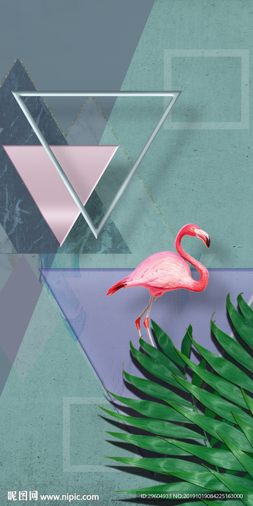 几何叶子现代玄关画TIF分层