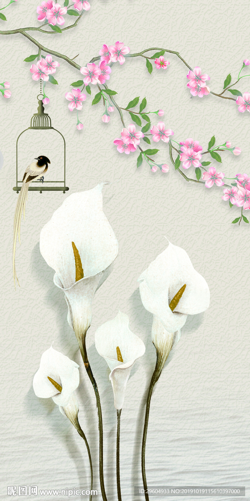 鸟笼现代玄关画 TIF分层