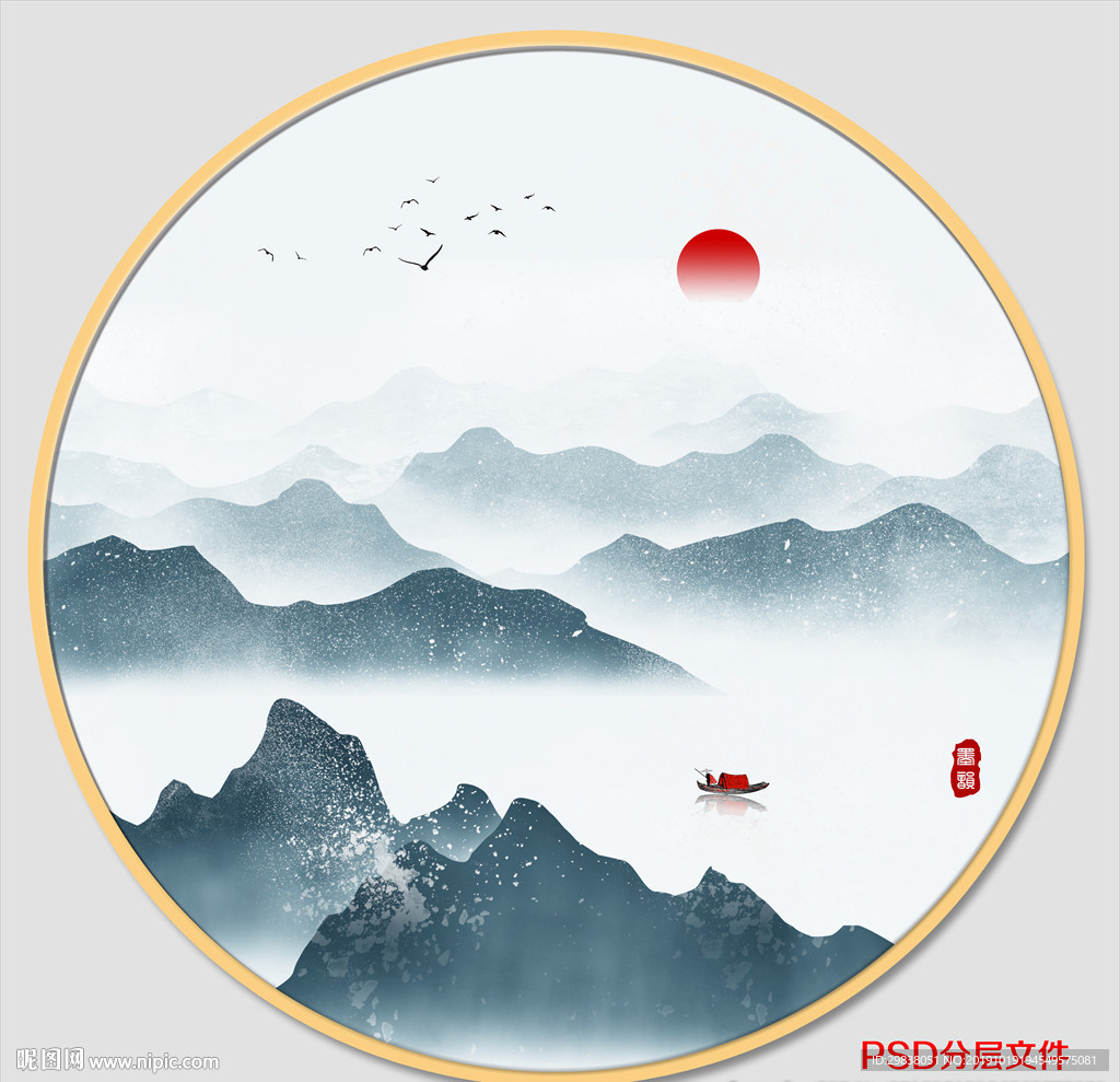 圆形水墨画