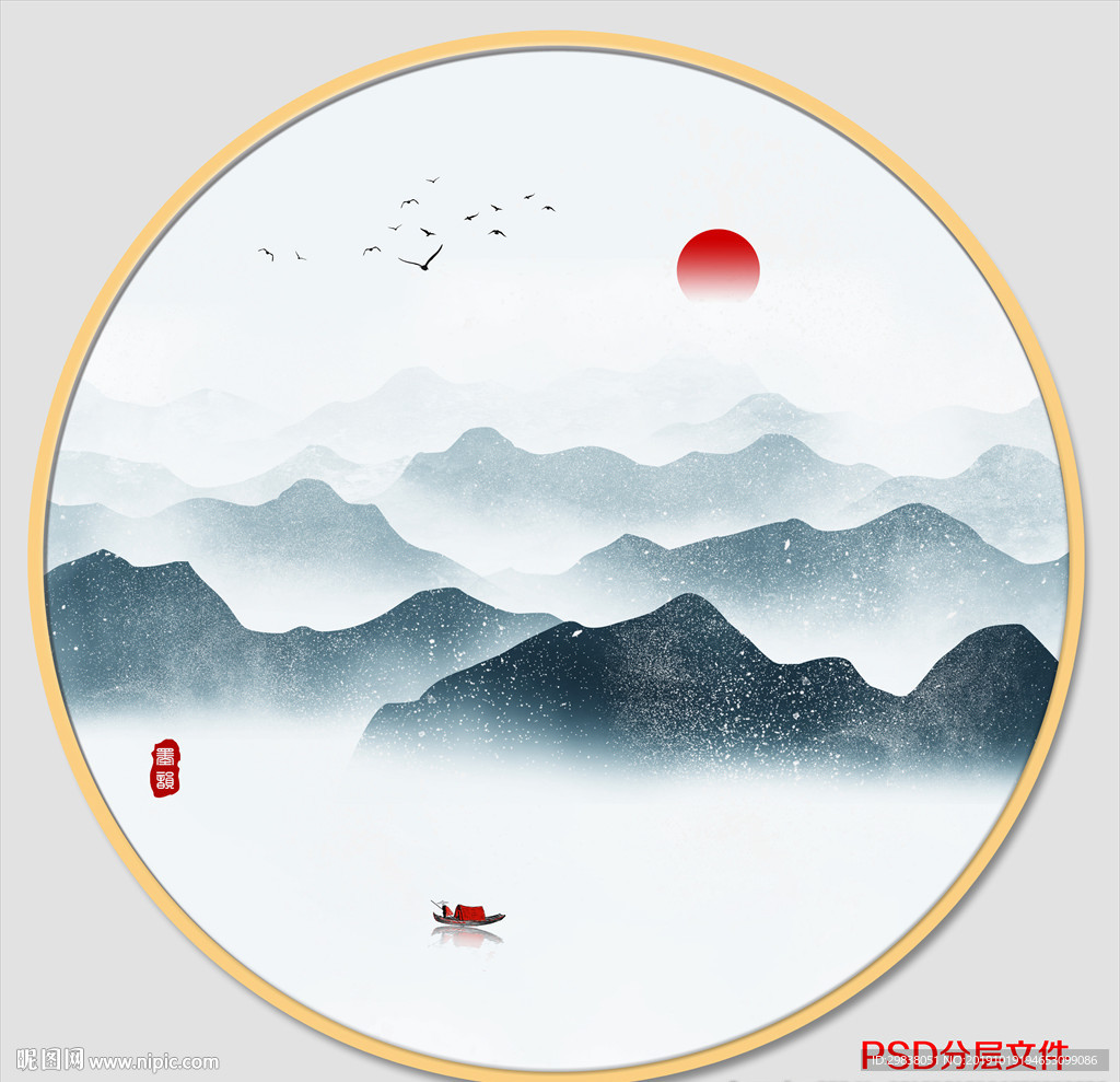 圆形水墨画