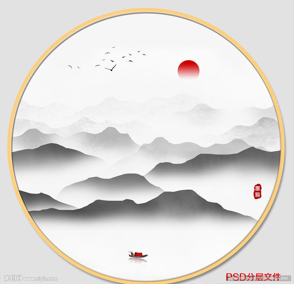 圆形水墨画