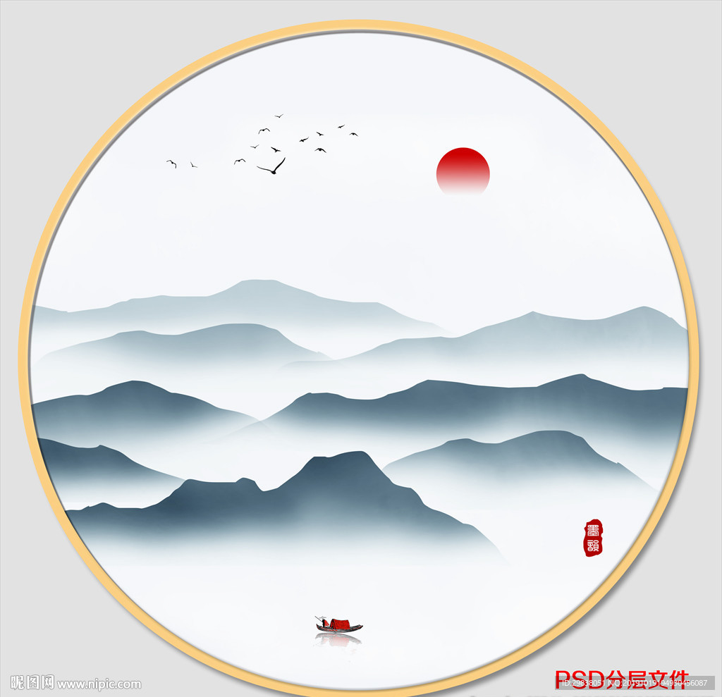 圆形山水画