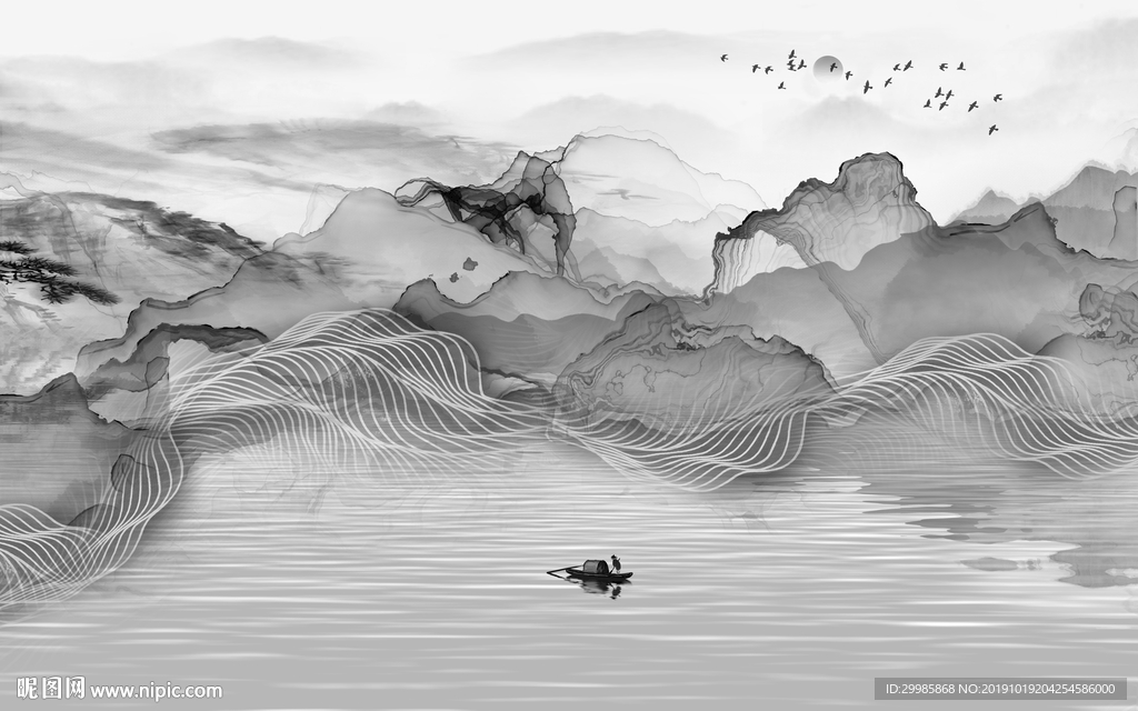 山水 新中式画 tif分层