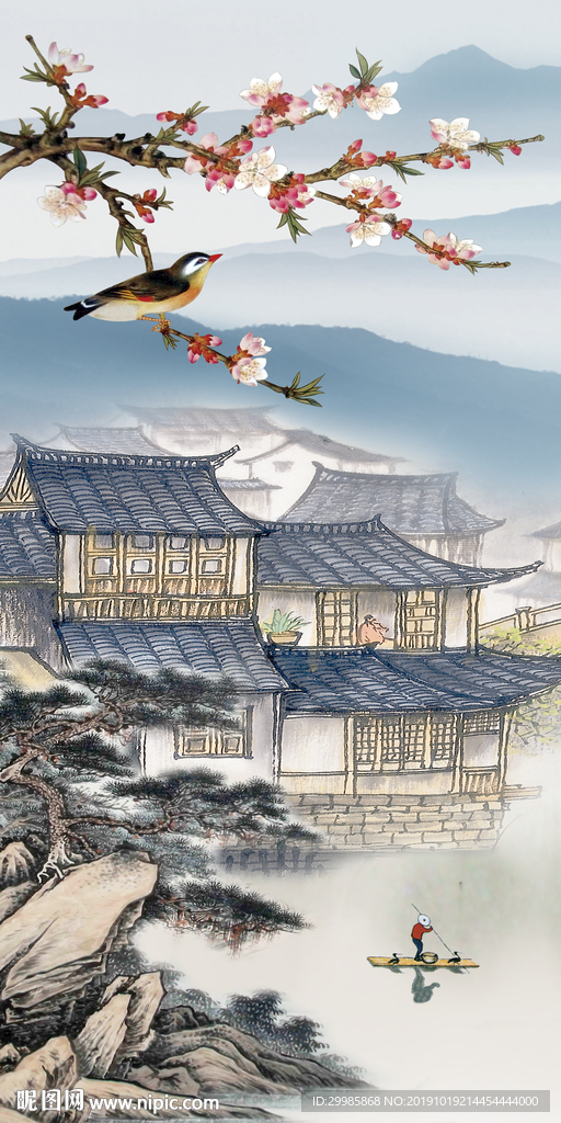 豪华中式山水玄关 tif分层