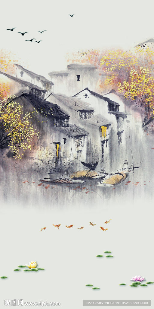 江南中式山水玄关 tif分层