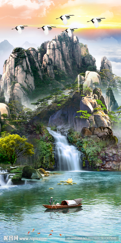 高档中式山水玄关 tif分层