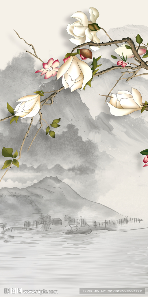 中国风中式山水玄关 tif分层