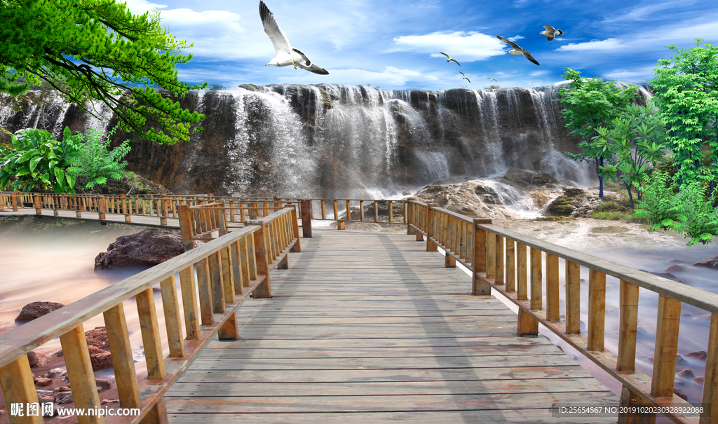 流水生财3D空间背景墙