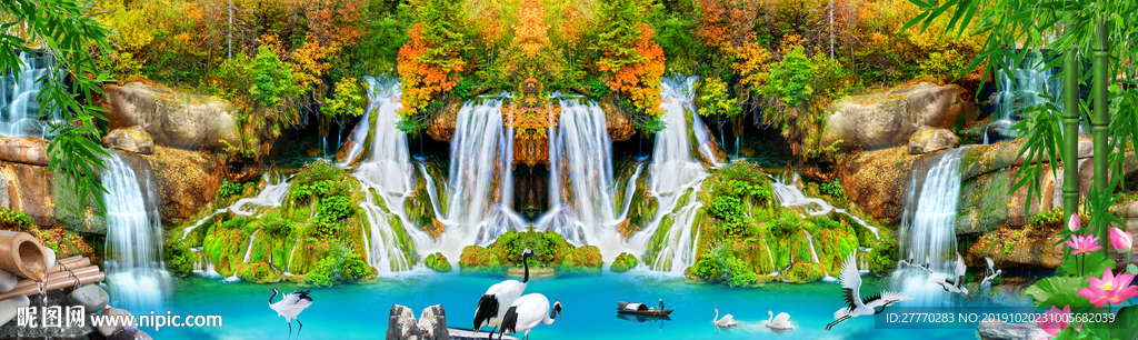 流水生财背景墙壁画