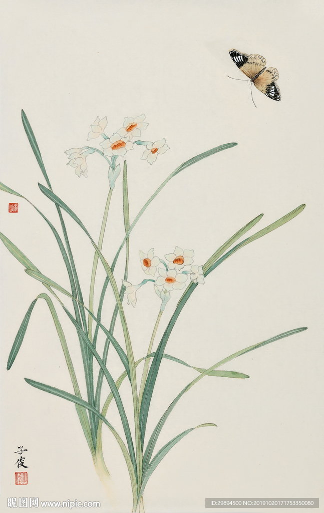 兰花蝴蝶装饰画