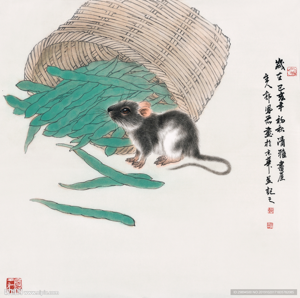 工笔老鼠装饰画