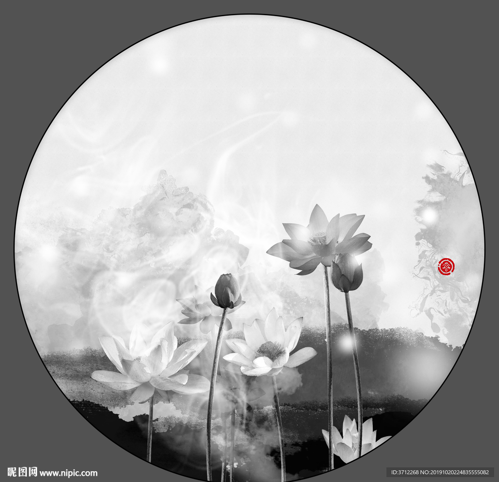 新中式荷花装饰画