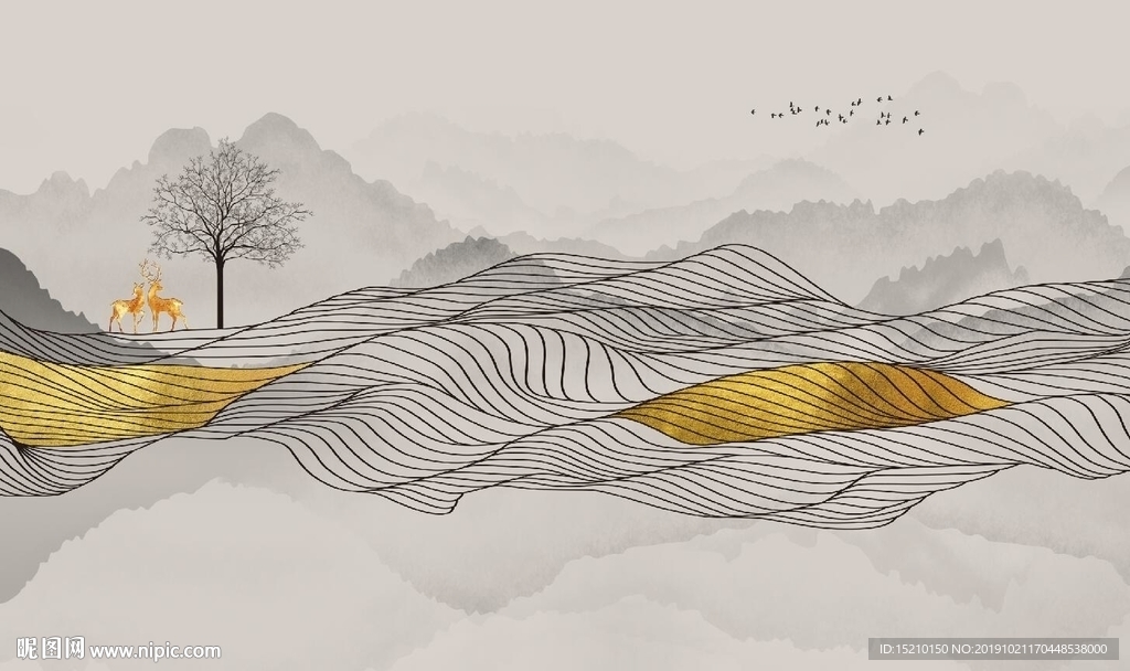 大理石水墨山水电视背景墙