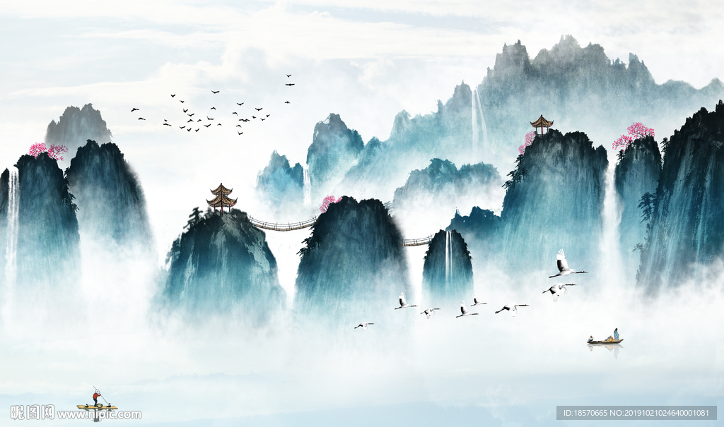 中式山水电视墙背景