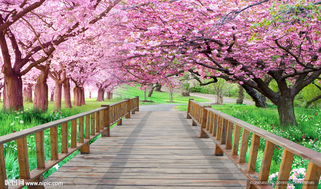 樱花大树电视背景墙壁画