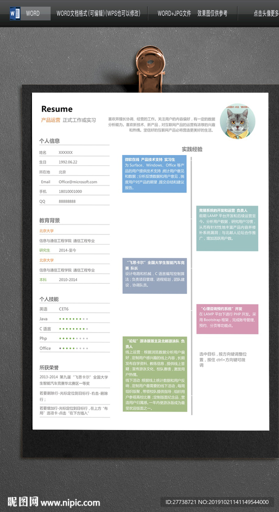 简约word个人求职简历图片