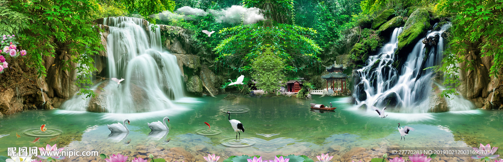 山水画瀑布山水流水生财