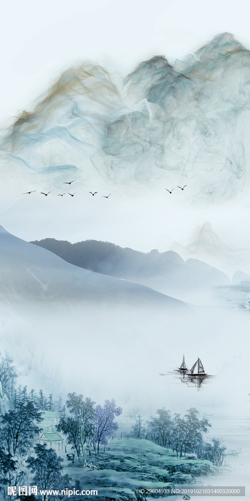 新款山水画玄关画 TIF分层