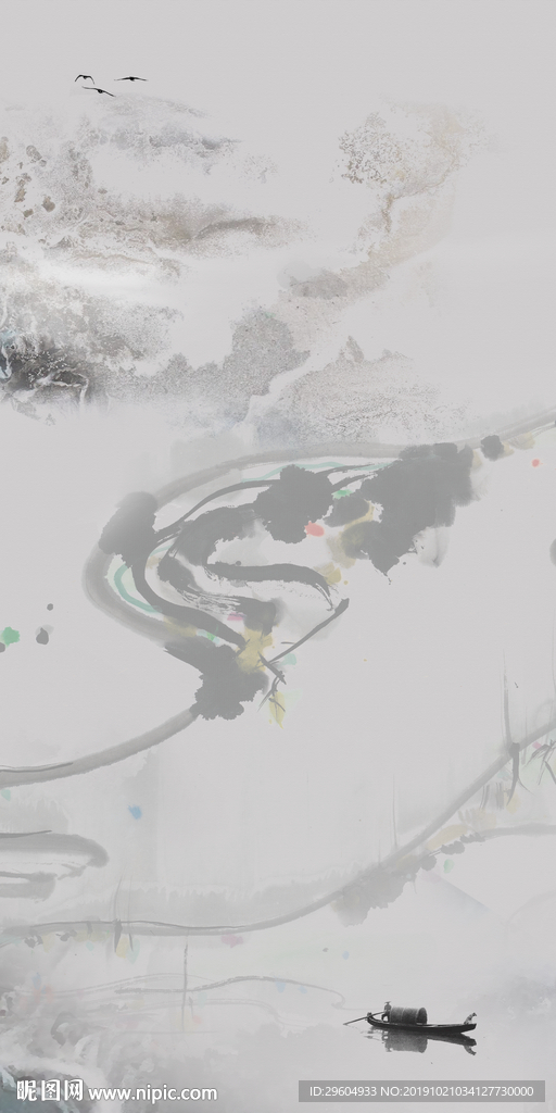 高清 山水画背景墙 TIF分层