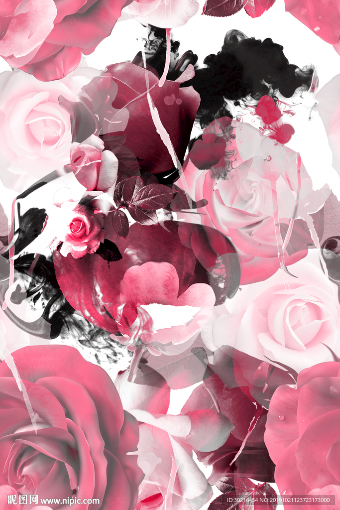 数码印花 花朵 水墨花 老年女