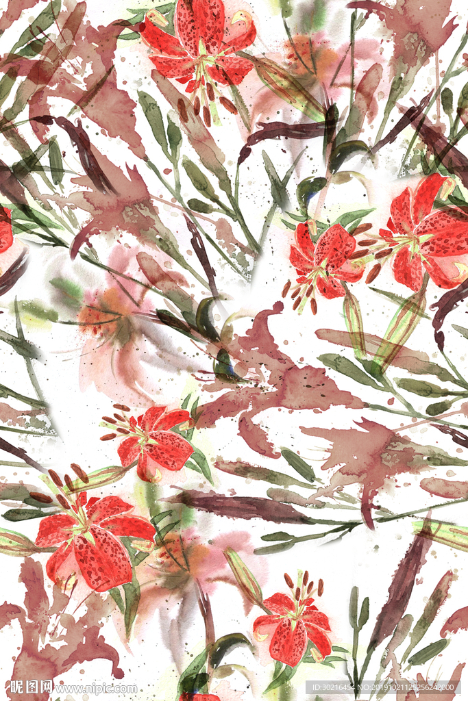 数码印花 花朵 水墨花 老年女