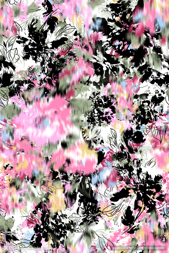 数码印花 花朵 水墨花 老年女