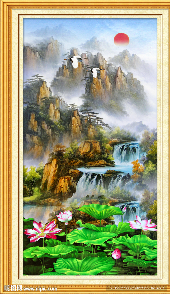 荷花山水画