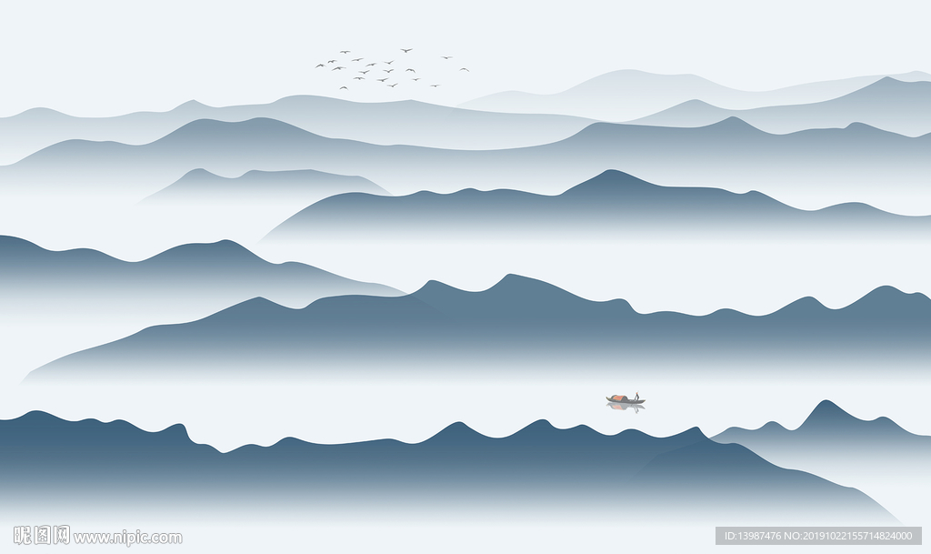 新中式水墨山水画背景墙