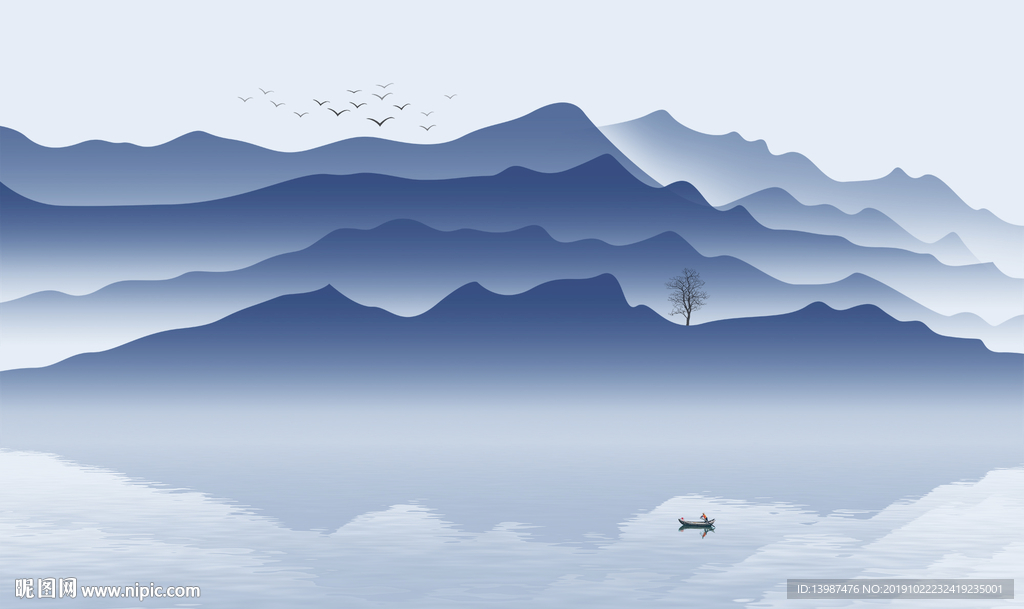 意境水墨山水画新中式背景墙壁画