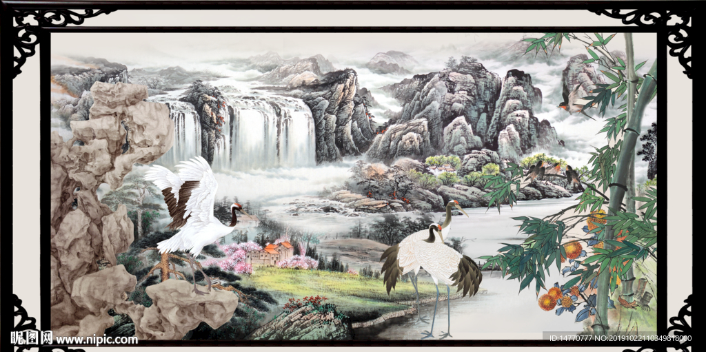 山水画 仙鹤图