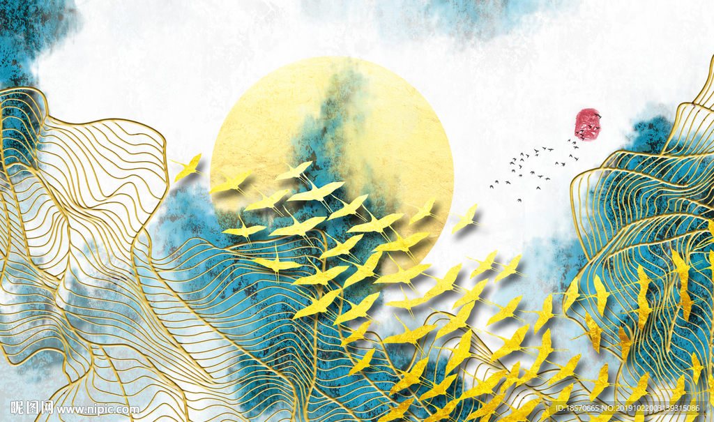 新中式线条水墨画