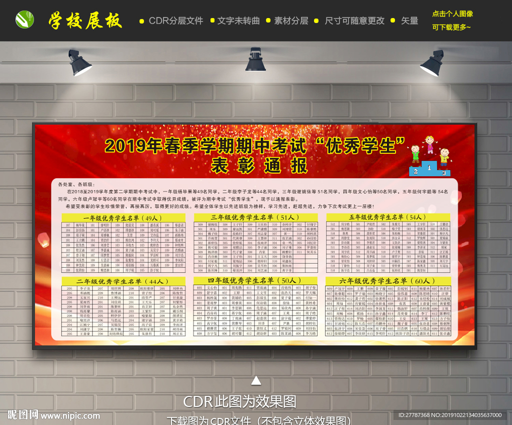 优秀学生表彰展板