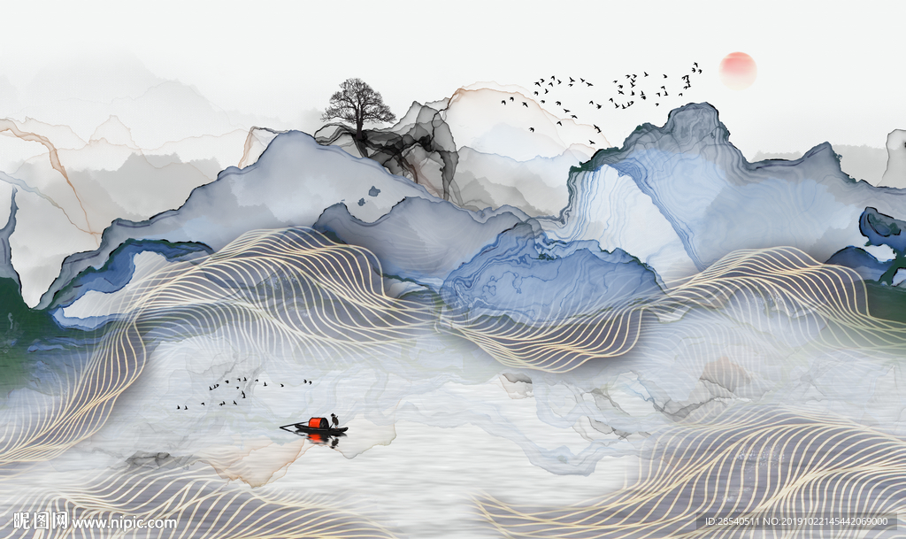 抽象线条山水背景墙图片