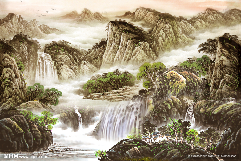 国画中式新山水画 tif分层