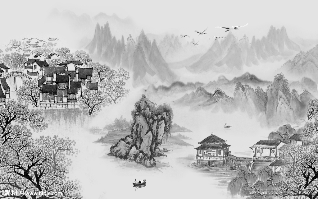 新款中式新山水画 tif分层