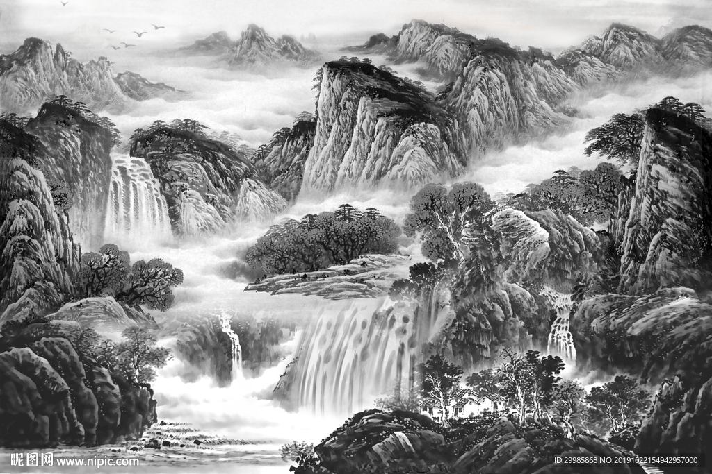 简约中式新山水画 tif分层