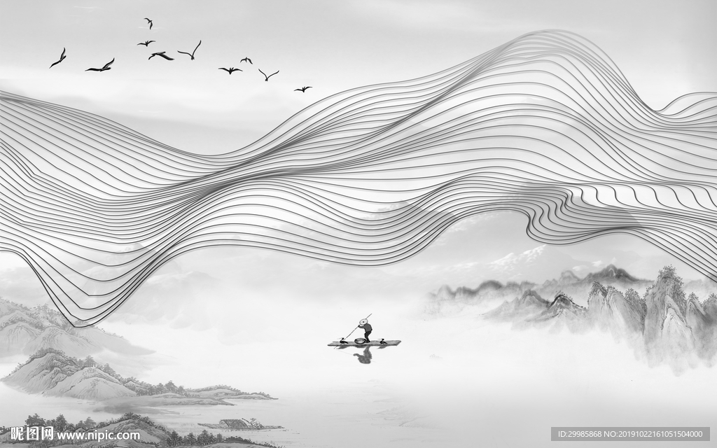 线条中式新山水画 tif分层