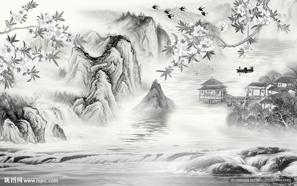 意境中式新山水画 tif分层