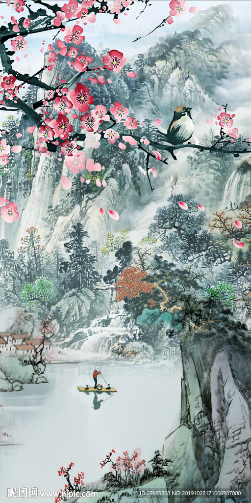 国画玄关风景山水 tif分层