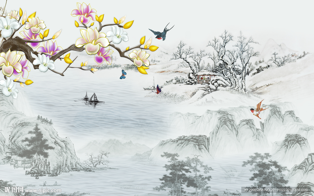 新品中式新山水画 tif分层