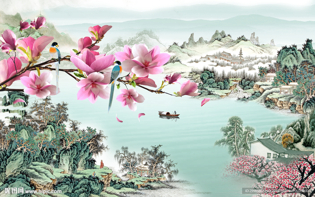 花鸟中式新山水画 tif分层