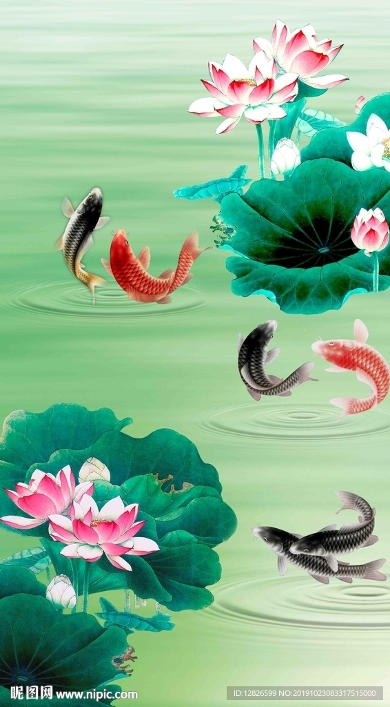 荷塘鱼戏
