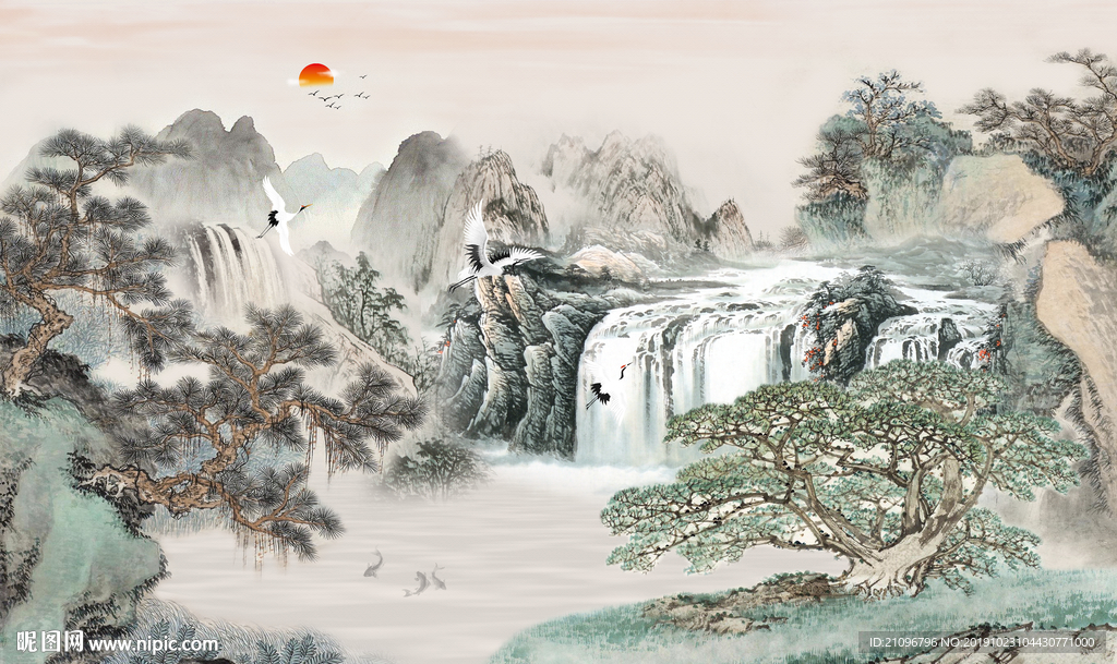 山水国画背景墙